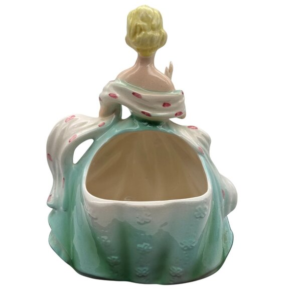 Vtg Rubens Blonde Lady Planter Figurine 583 Green Dress Pink Parasol USA Ceramic - Picture 4 of 11